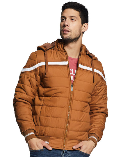 Men's Regular Fit Quilted Bomber Jacket with Detachable Hood - Winter Warm, Insulated Lining, Ribbed Cuffs, and Stylish Design