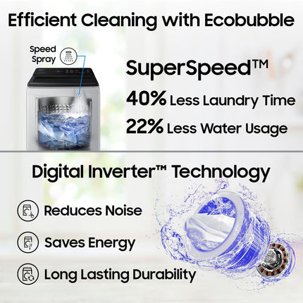 Samsung 8 Kg, Eco Bubble Technology with Super Speed, Soft Closing Door, Fully-Automatic Top Load Washing Machine (WA80BG4545BYTL, Lavender Gray, Awarded as Washing Machine Brand of the year) 