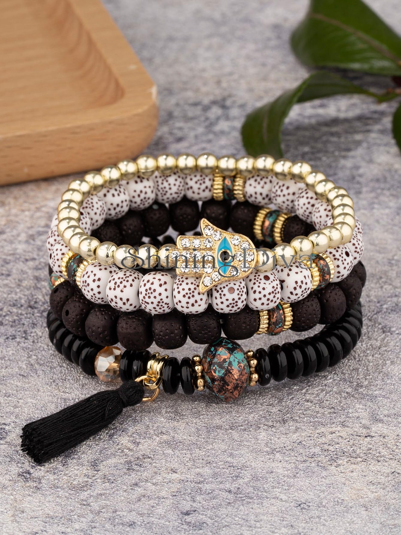 Shining Diva Fashion Bohemian Stackable Multilayer Hamsa Hand Evil Eye Lucky Protection Bracelets Multicolor Crystal Charm Beaded Bracelet for Women Girls