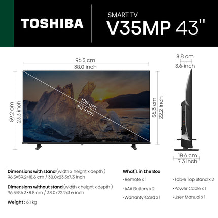 TOSHIBA 108 cm (43 inches) V Series Full HD Smart Android LED TV 43V35MP (Black) 