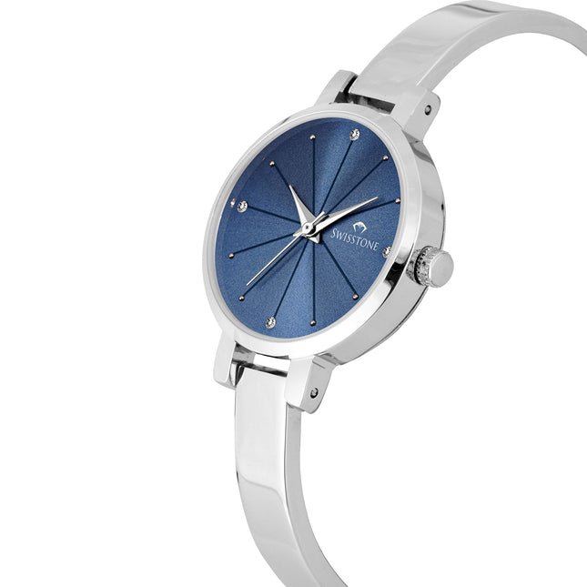 SWISSTONE Stainless Steel Analogue Women's Watch (Blue Dial Silver Colored Strap)