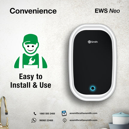 AO Smith EWS NEO-3L Instant Geyser 3 Litre With 3kW Express Heating | High Rise Building Bathroom & Kitchen geyser | UL Rated Wiring & Pressure Relief Valve For Ultimate Safety | 5 Year Tank Warranty 