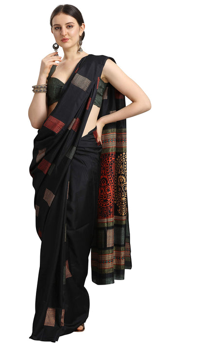 EthnicJunction Women's Silk Blend Printed Saree With Blouse Piece