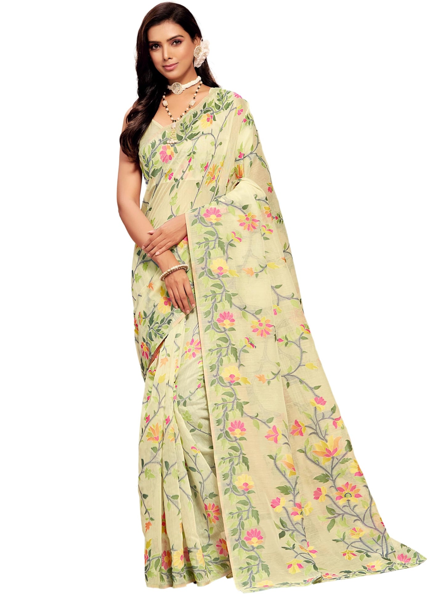 EthnicJunction Women's Pure Cotton Woven Saree With Blouse Piece