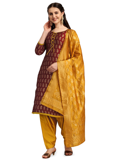 EthnicJunction Women's Banarasi Silk Blend Unstitched Salwar Suit Material