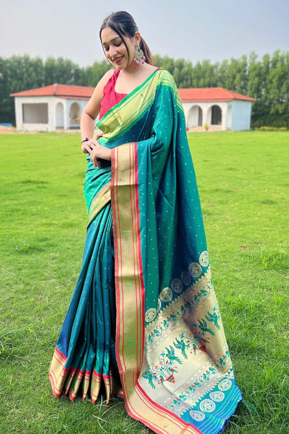 SGF11 Women's Paithani Soft Lichi Silk Kanjivaram Sarees With Blouse Piece