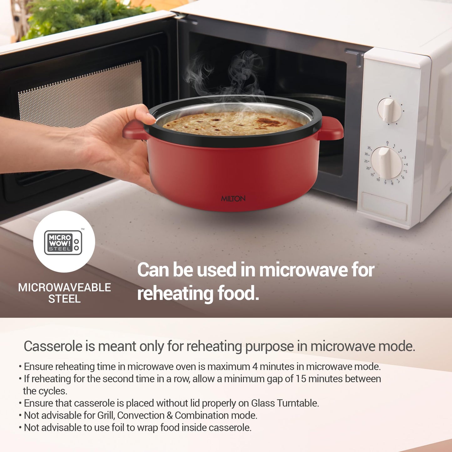 Milton Micronova Jr. Gift Set Inner Stainless Steel Casserole, Set of 3 (380 ml, 775 ml, 1345 ml), Grey, BPA Free, Food Grade, Hot and Cold, Microwaverable Steel, Dishwasher Safe, Chapati, Roti