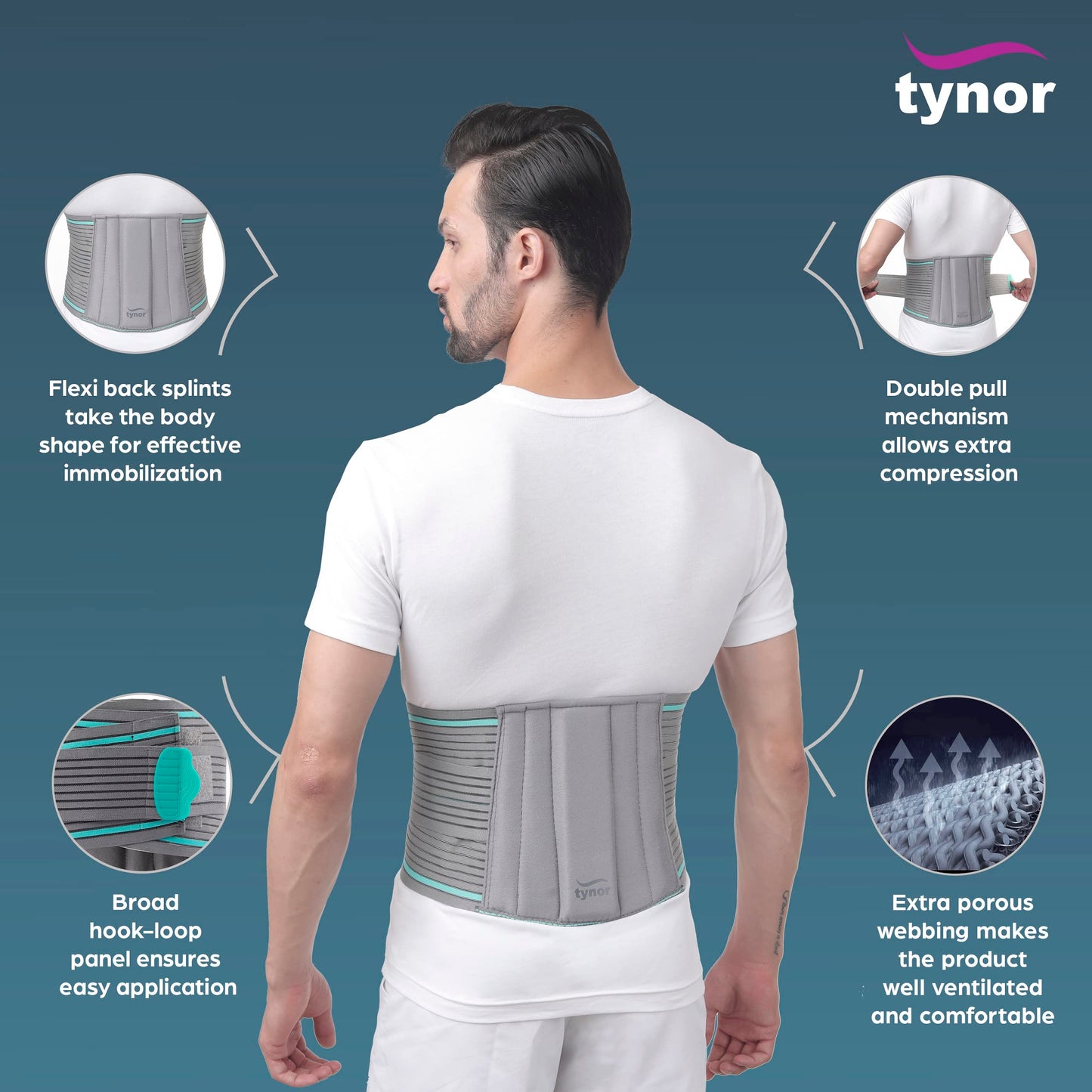 TYNOR Lumbo Sacral Belt, Grey, Large, 1 Unit