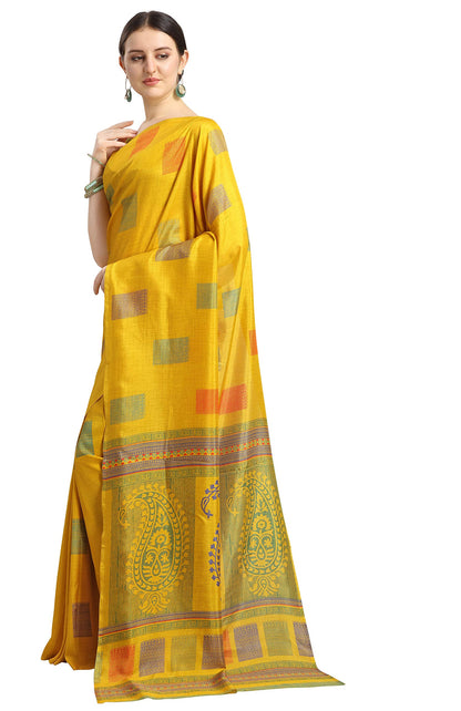 EthnicJunction Women's Silk Blend Printed Saree With Blouse Piece