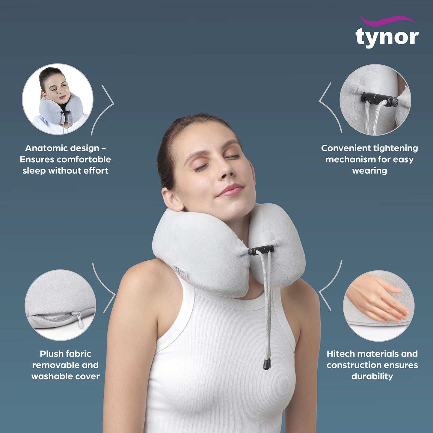 TYNOR Travel Pillow, Grey, Universal Size, 1 Unit