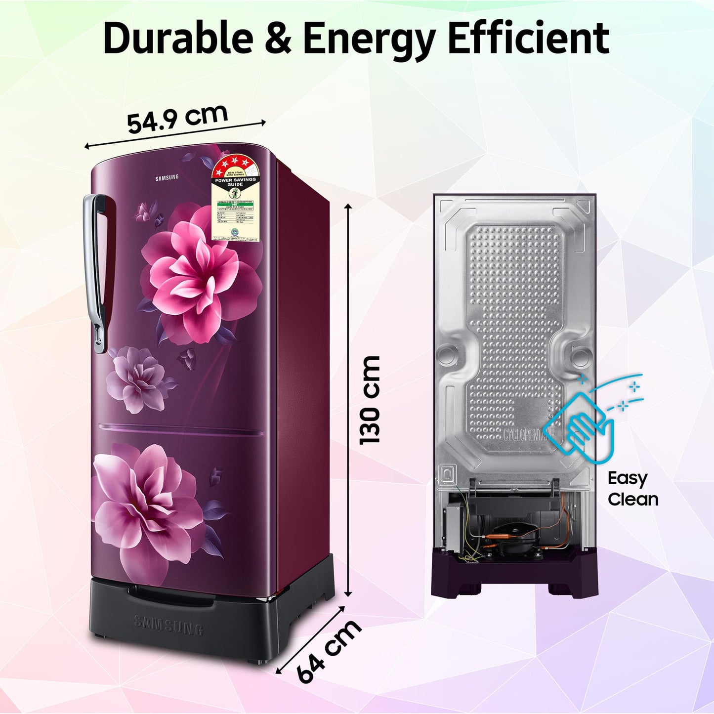 Samsung 183 L, 4 Star, Digital Inverter, Direct-Cool Single Door Refrigerator (RR20C1824CR/HL, Red, Camellia Purple, Base Stand Drawer, 2024 Model)