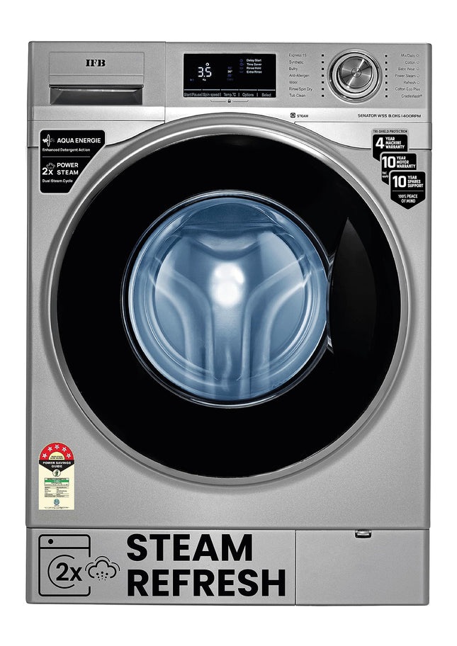 IFB 8 Kg 5 Star AI Powered Fully Automatic Front Load Washing Machine Steam Refresh (SENATOR WSS 8014, Silver, In-built Heater, 4 years Comprehensive Warranty) 