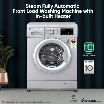 LG 6.5 Kg, 5 Star, Direct Drive Technology, Steam Wash, 6 motion DD, Smart Diagnosis, Fully Automatic Front Load Washing Machine (FHM1065SDW, Allergy Care, In-Built Heater, Touch Panel, White)