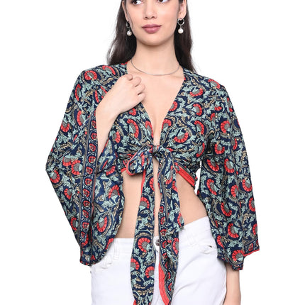 KE Kanha exportsWomen’s and Girls/Ladies Wrap Around Tops Beach wear Tunic Top V Neck Silk Casual Sleeve Printed Top Relaxed Fit Free Size