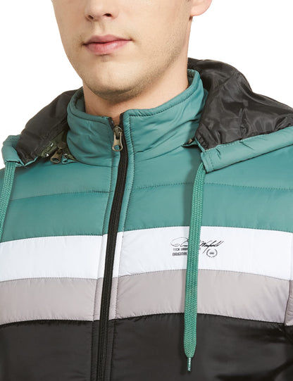 Men's Regular Fit Quilted Bomber Jacket with Detachable Hood - Winter Warm, Insulated Lining, Ribbed Cuffs, and Stylish Design