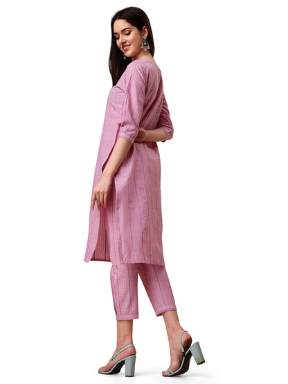 EthnicJunction Women's Rayon Woven Striped Work Straight Kurta With Pant