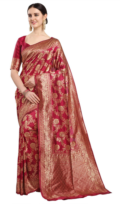 EthnicJunction Women's Kanchipuram Silk Half and Half Woven Saree With Blouse Piece