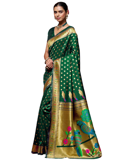 EthnicJunction Women's Silk Blend Woven Paithani saree With Blouse Piece