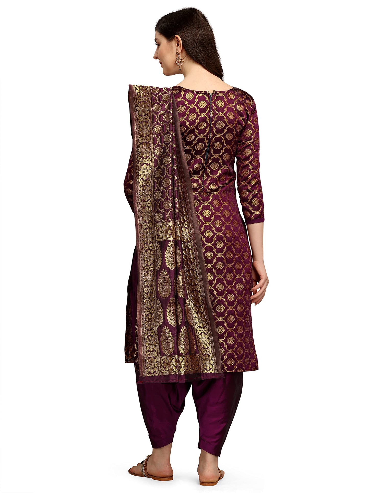 EthnicJunction Women's Woven Jacquard Banarasi Silk Blend Salwar Suit Material With Banarasi Dupatta