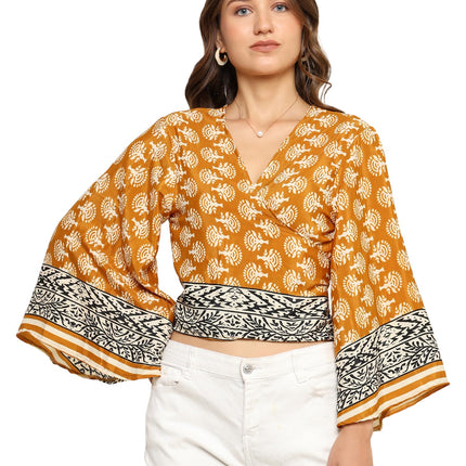 KE Kanha exportsWomen’s and Girls/Ladies Wrap Around Tops Beach wear Tunic Top V Neck Silk Casual Sleeve Printed Top Relaxed Fit Free Size