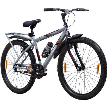 Hero Next 24T Single Speed Mountain Bicycle for Mens | Rigid Suspension | Integrated Carrier | V Brake | Quick Release Seat (Grey-Red) 