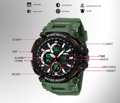 V2A Outdoor Sport Shockproof Led Analogue And Digital Waterproof Chronograph Watch For Men ( Multicolor )