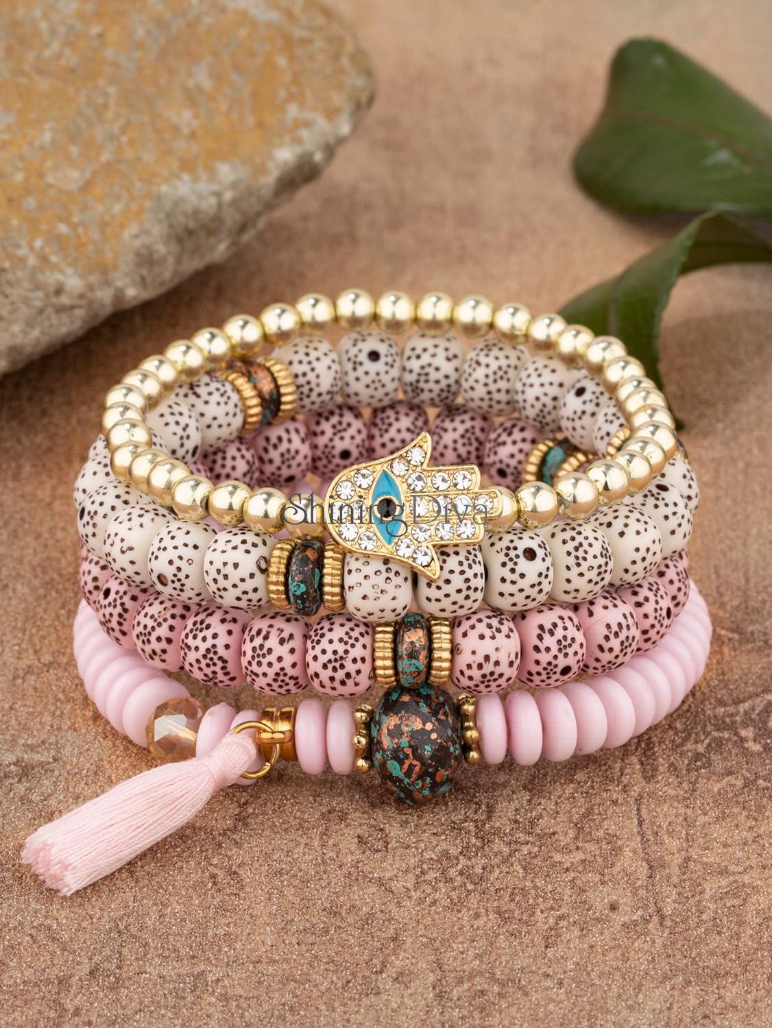 Shining Diva Fashion Bohemian Stackable Multilayer Hamsa Hand Evil Eye Lucky Protection Bracelets Multicolor Crystal Charm Beaded Bracelet for Women Girls