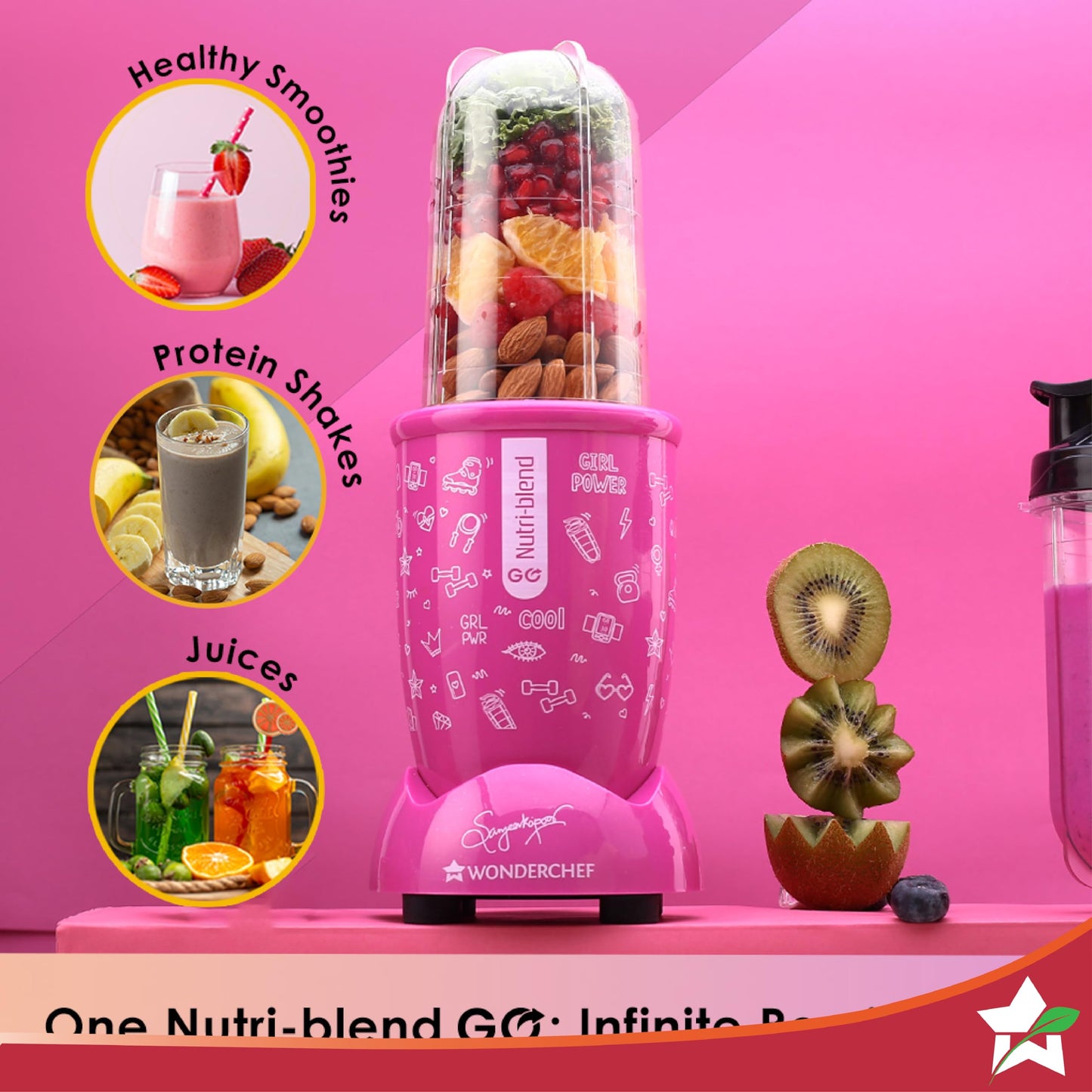 Wonderchef Nutri-blend Activ Mixer Grinder Blender, Smoothie Maker, 500W 22000 RPM 100% Full Copper Motor, 2 Unbreakable Jars, SS Blades, 2 Year Warranty, Recipe book by Chef Sanjeev Kapoor, Black