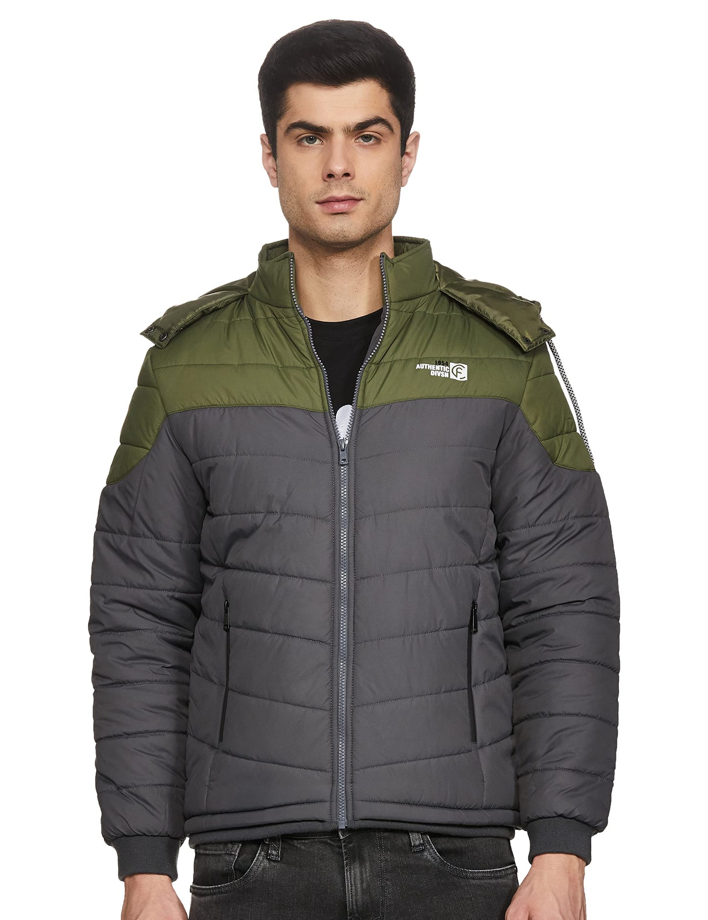 Men's Regular Fit Quilted Bomber Jacket with Detachable Hood - Winter Warm, Insulated Lining, Ribbed Cuffs, and Stylish Design