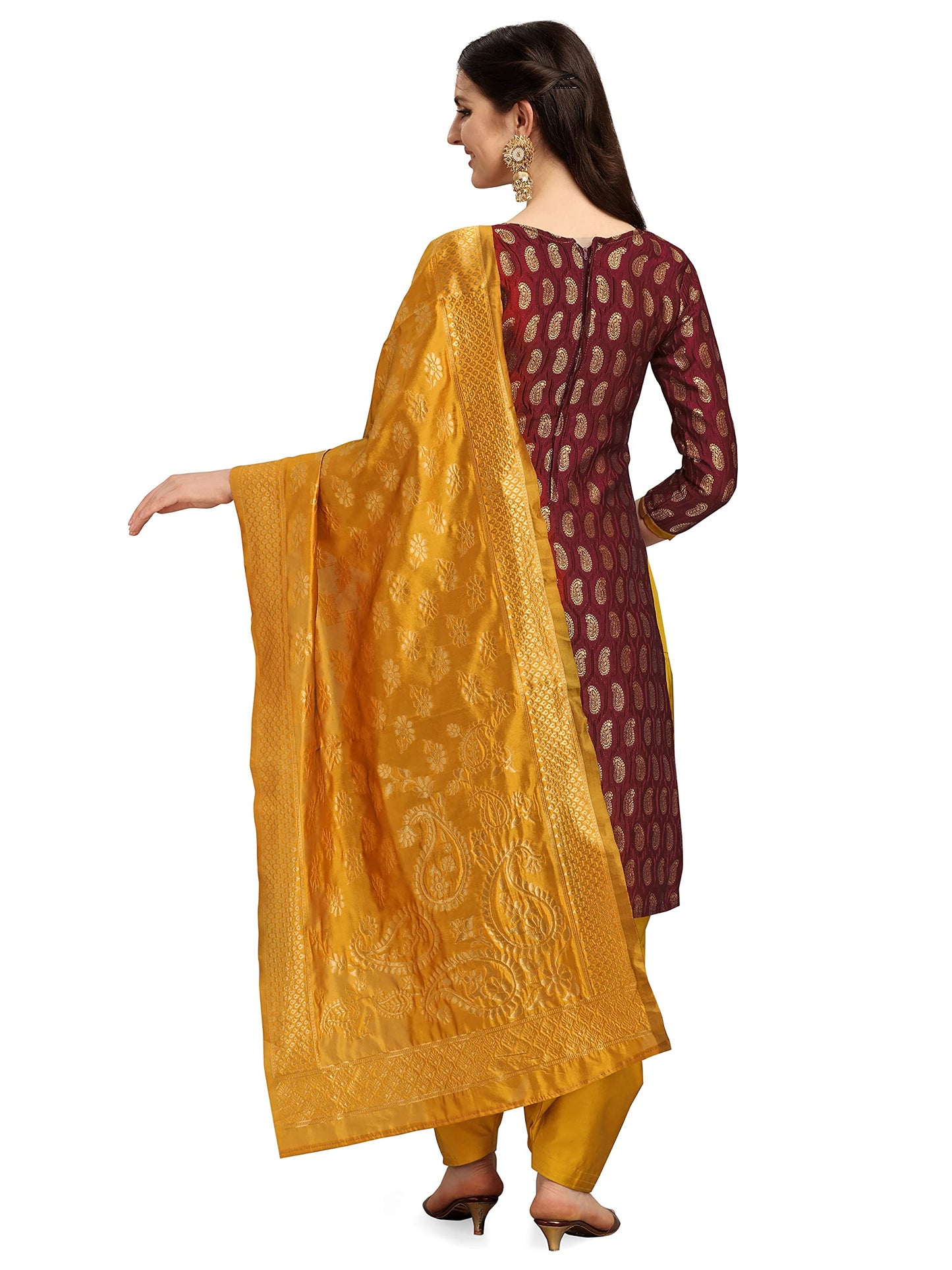 EthnicJunction Women's Banarasi Silk Blend Unstitched Salwar Suit Material