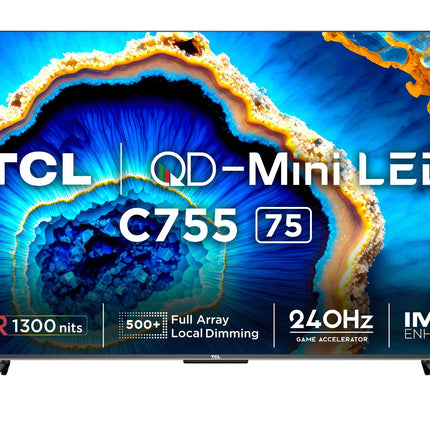 TCL 189 cm (75 inches) 4K Ultra HD Smart QD-Mini LED Google TV 75C755 (Black) 