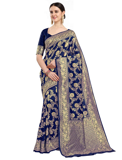 EthnicJunction Women's Kanchipuram Silk Half and Half Woven Saree With Blouse Piece