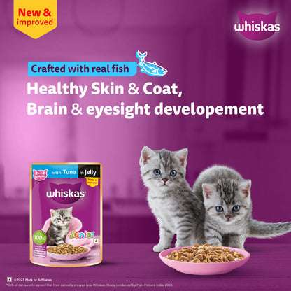 Whiskas Junior Kitten (2-12 Months) Wet Cat Food, Tuna in Jelly, 80 g, Hydrating Food Made With Real Fish, 100% Complete & Balanced Nutrition for Kittens