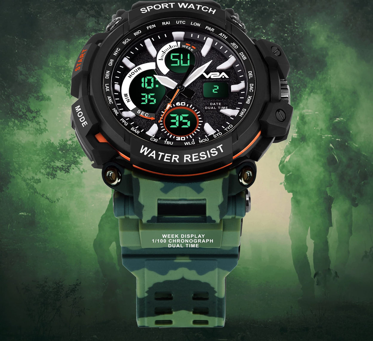 V2A Outdoor Sport Shockproof Led Analogue And Digital Waterproof Chronograph Watch For Men ( Multicolor )