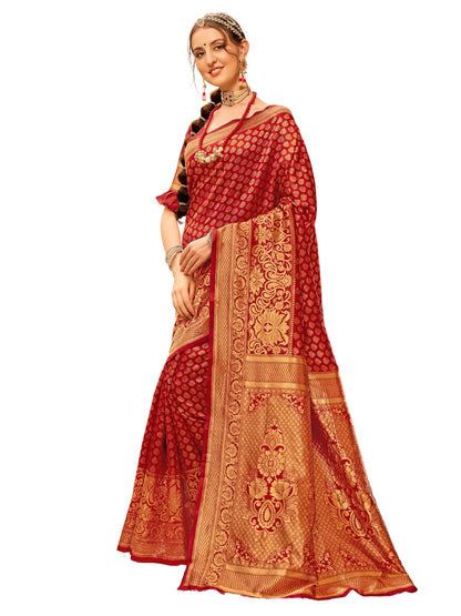 EthnicJunction Women's Kanchipuram Silk Half and Half Woven Saree With Blouse Piece