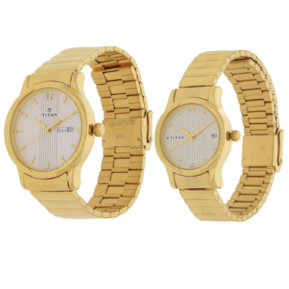 Titan Quartz Analog with Day and Date White Dial Metal Strap Watch for Couple-NS15802490YM04P