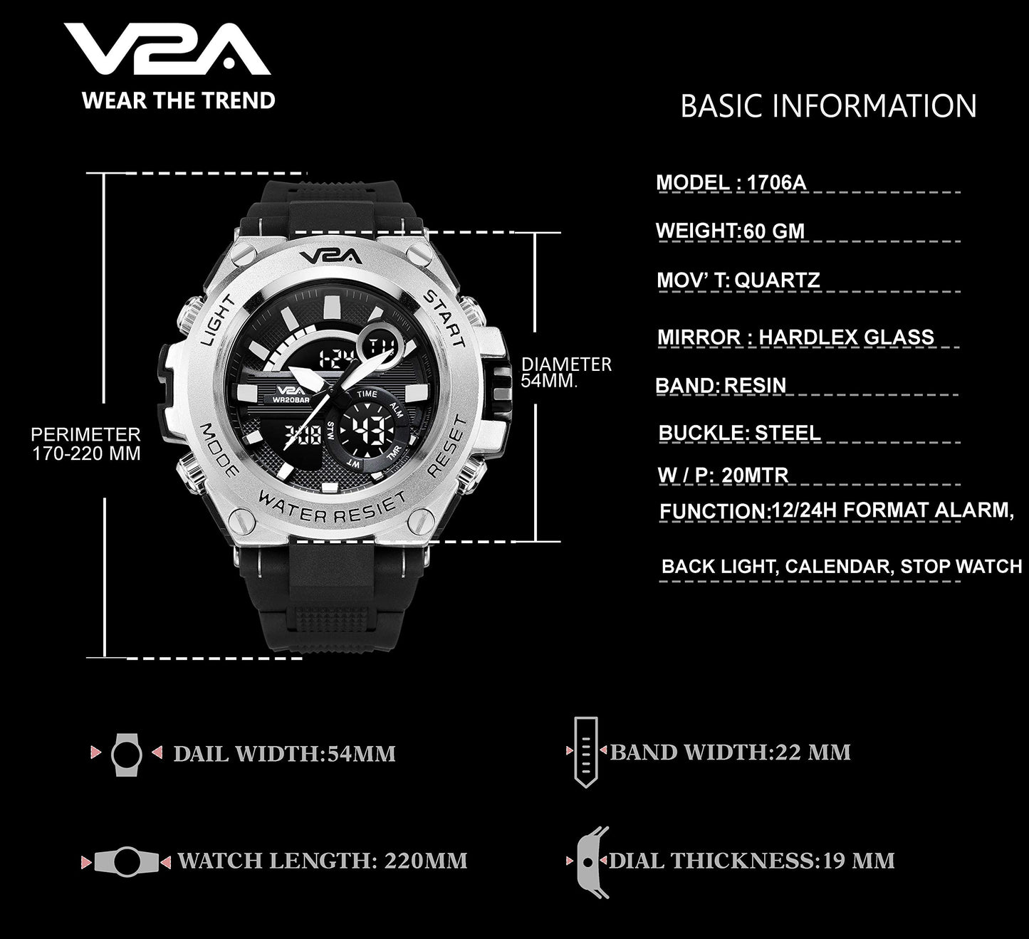 V2A Chronograph Analogue and Digital Sports Watch for Men | Watch for Men | Wrist Watch for Men | Mens Watch | Watch