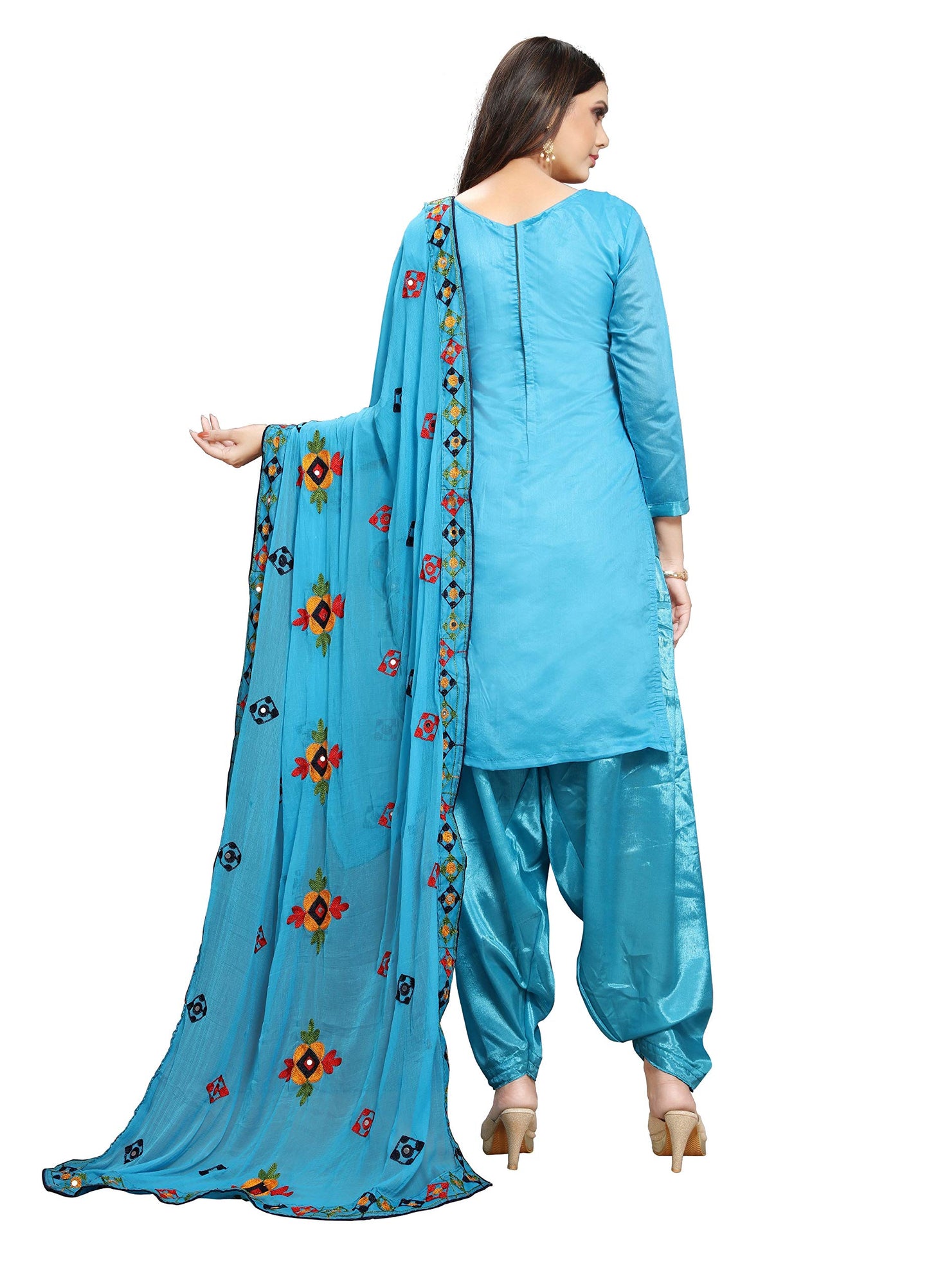 EthnicJunction Women's Chanderi Cotton Embroidered And Mirror Work Unstitched Salwar Suit Material