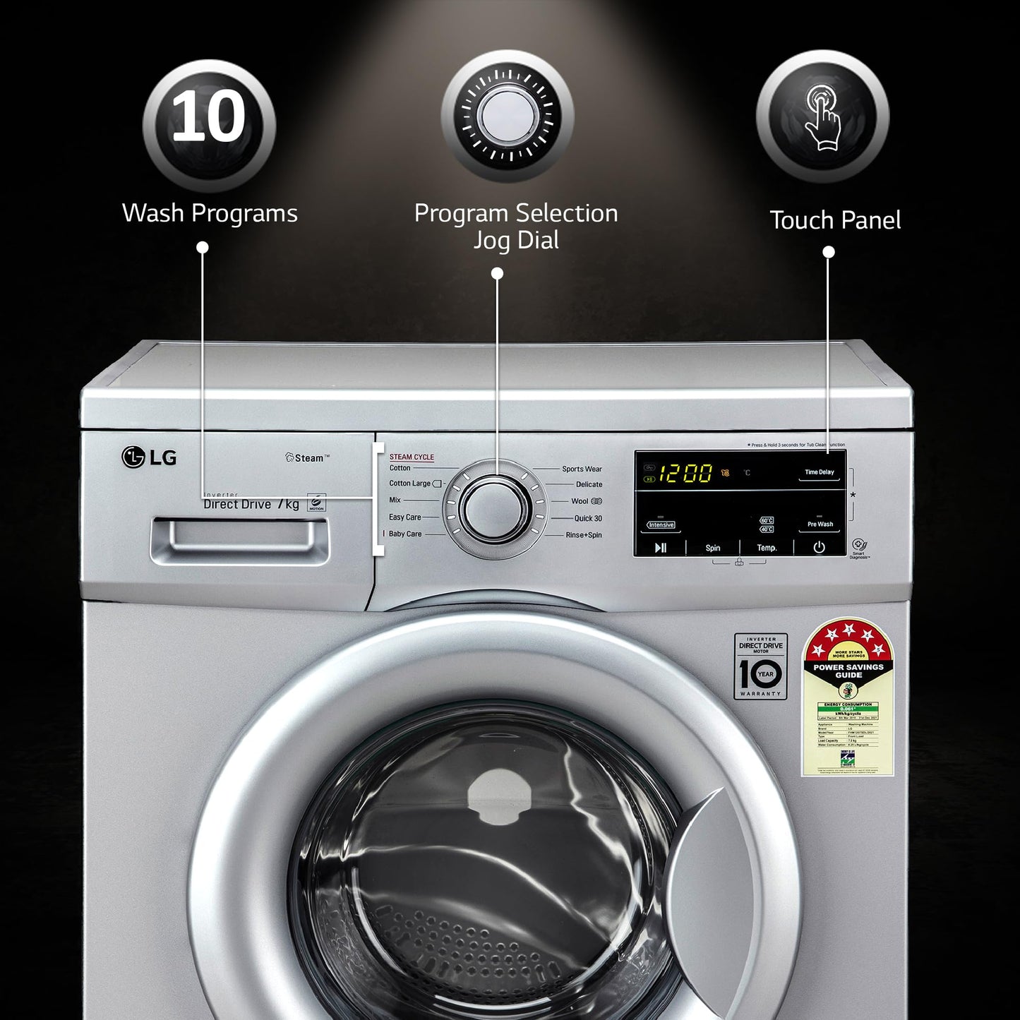 LG 6.5 Kg, 5 Star, Direct Drive Technology, Steam Wash, 6 motion DD, Smart Diagnosis, Fully Automatic Front Load Washing Machine (FHM1065SDW, Allergy Care, In-Built Heater, Touch Panel, White)