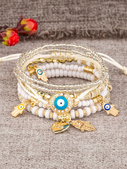 Shining Diva Fashion Bohemian Stackable Multilayer Hamsa Hand Evil Eye Lucky Protection Bracelets Multicolor Crystal Charm Beaded Bracelet for Women Girls