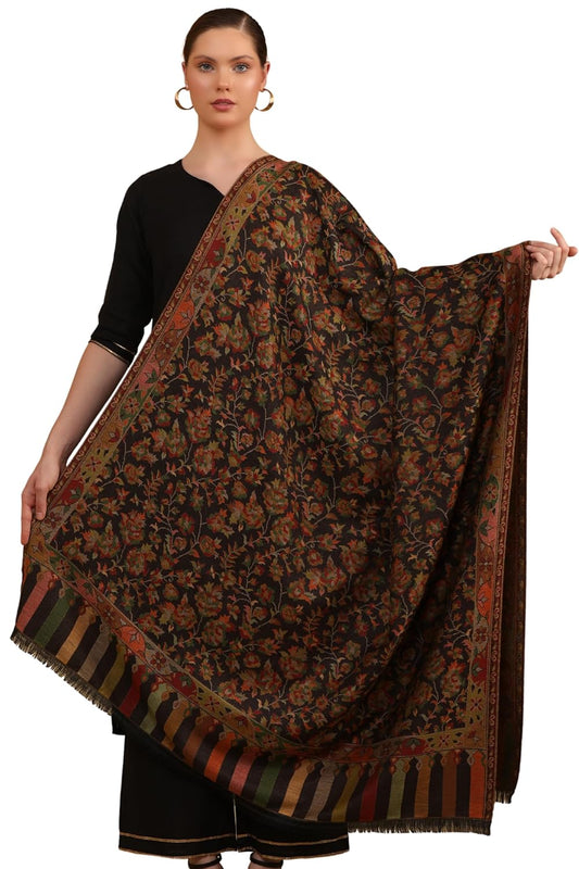 Pashtush Womens Faux Pashmina Shawl, Petiole Design, Black