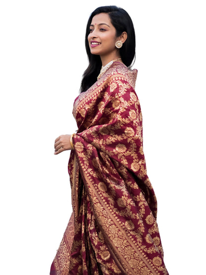 EthnicJunction Women's Kanchipuram Silk Half and Half Woven Saree With Blouse Piece