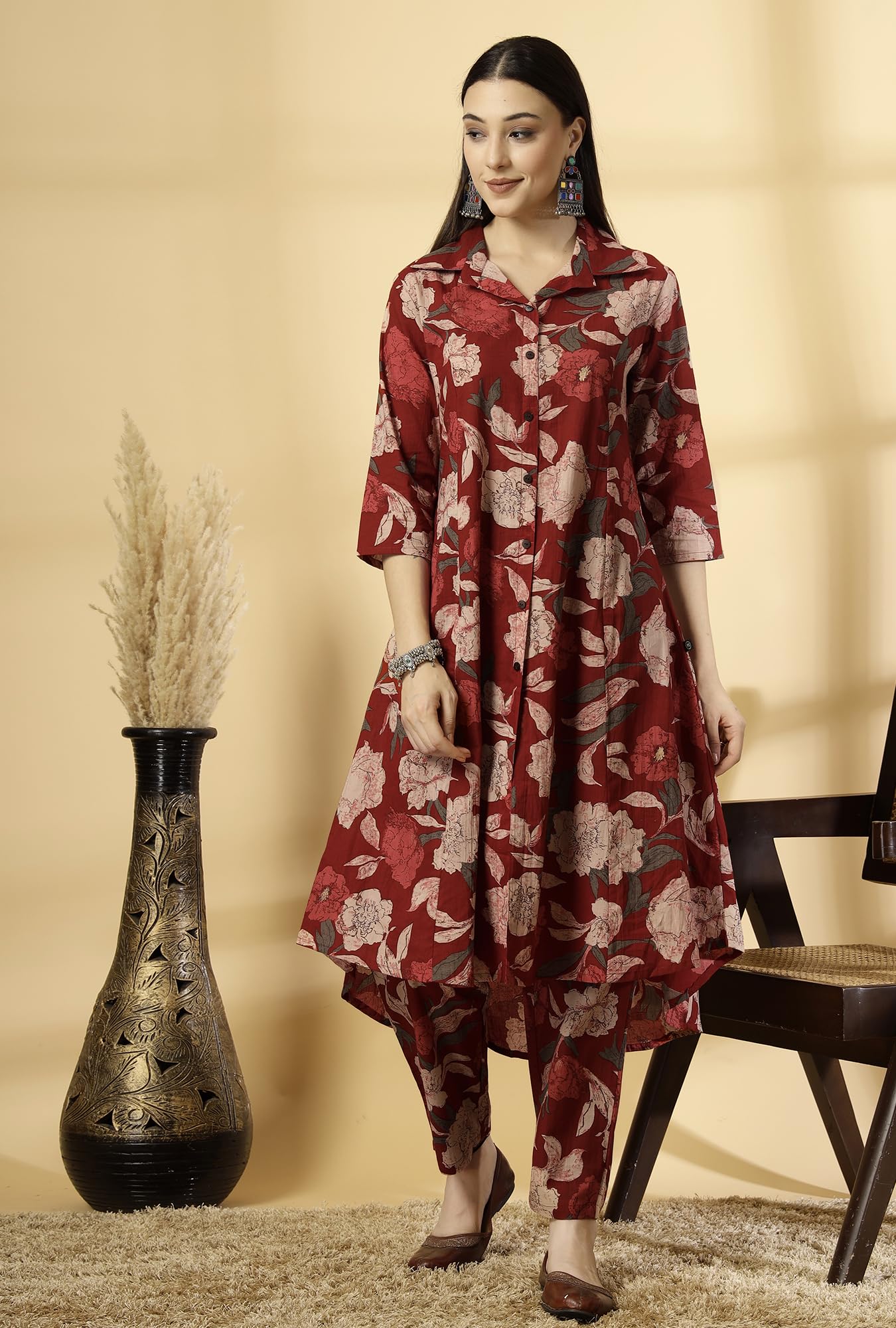 Pistaa's Women Pure Cotton Floral Printed Salwar Suit Set