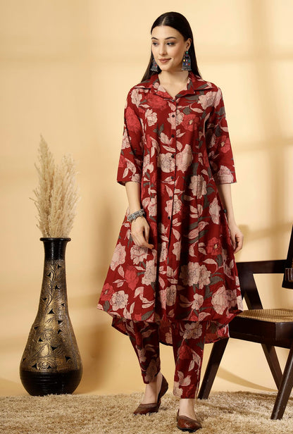 Pistaa's Women Pure Cotton Floral Printed Salwar Suit Set