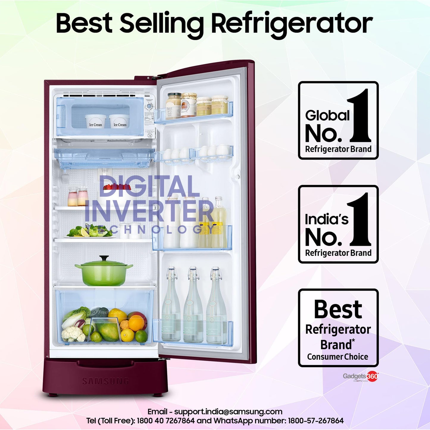 Samsung 183 L, 5 Star, Digital Inverter, Direct-Cool Single Door Refrigerator (RR20D2825HV/NL, Himalaya Poppy Blue, Base Stand Drawer, 2024 Model)