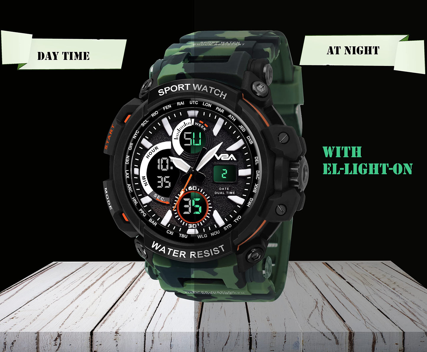 V2A Outdoor Sport Shockproof Led Analogue And Digital Waterproof Chronograph Watch For Men ( Multicolor )