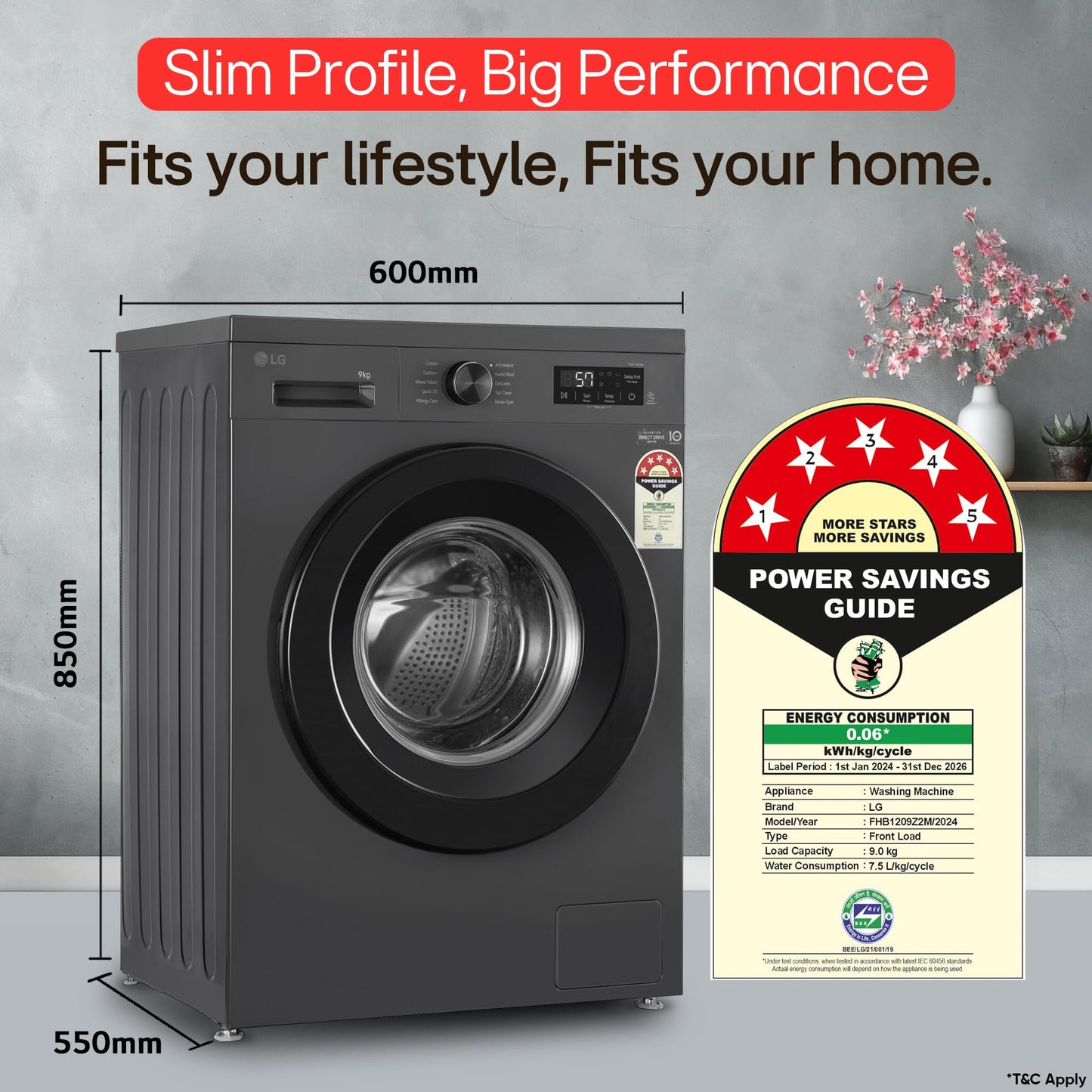 LG 7 Kg, 5 Star, Direct Drive Technology, Steam Wash, 6 Motion DD, Smart Diagnosis, Fully-Automatic Front Load Washing Machine (FHM1207SDM, Allergy Care, In-Built Heater, Touch Panel, Middle Black)