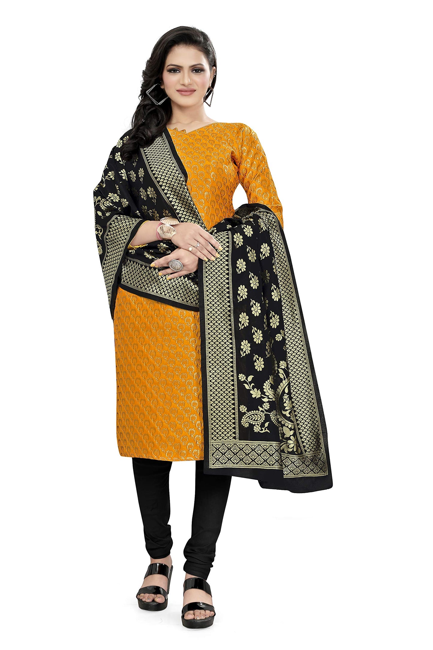 EthnicJunction Women's Banarasi Silk Blend Unstitched Salwar Suit Material