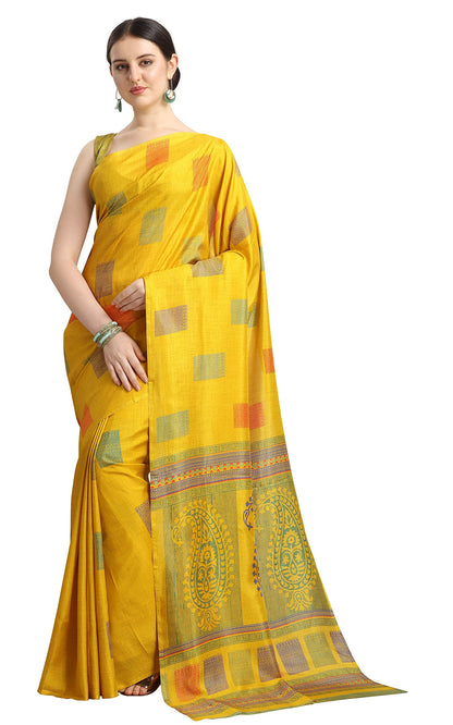 EthnicJunction Women's Silk Blend Printed Saree With Blouse Piece