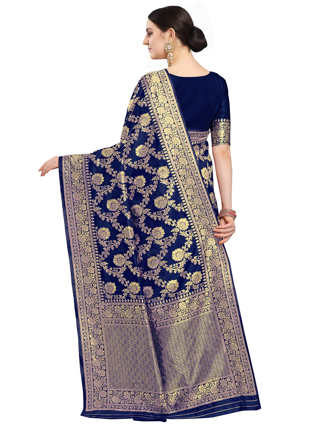 EthnicJunction Women's Kanchipuram Silk Half and Half Woven Saree With Blouse Piece